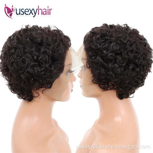 Cheap short pixie curly wig 13x1 real human hair frontal curly wigs for black women human wig wholesale 10 a grade